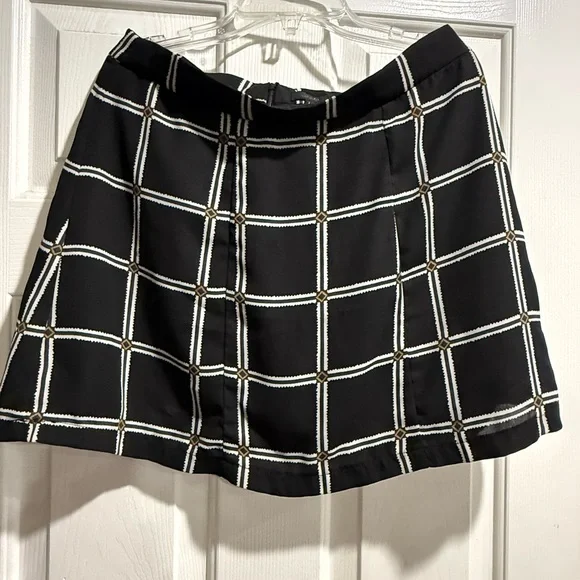 Ontwelfth Black White Plaid A-Line Mini Skirt High Waist Preppy Chic Size L - Picture 3 of 4